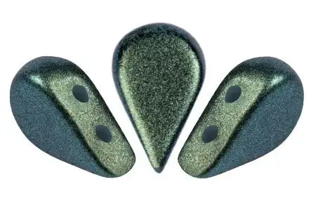 2-Hole Amos beads in Polynesian emerald green on a white background. -The Argus Collection