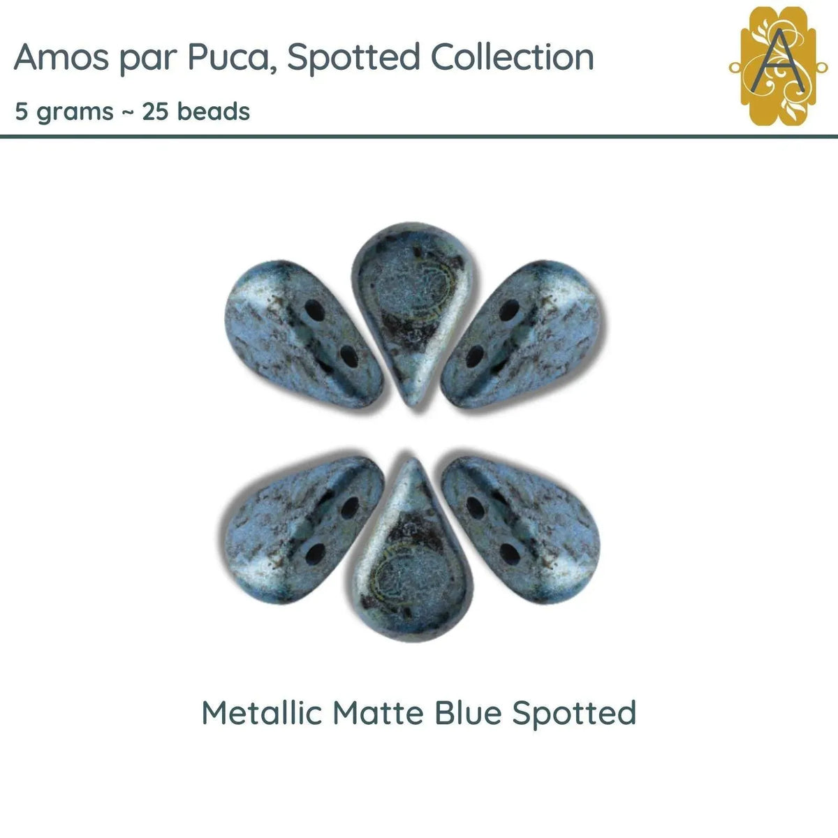 Amos par Puca Beads, 5grams in Metallic Matte Blue Spotted Color - The Argus Collection