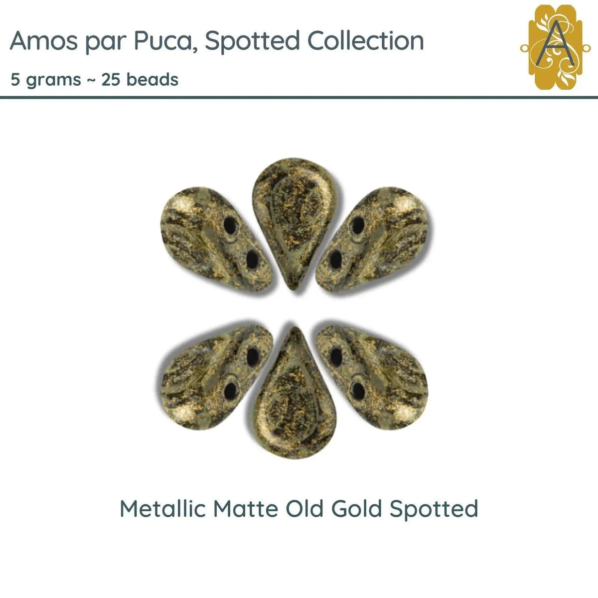 Amos par Puca Beads, 5grams in Metallic Matte Old Gold Spotted Color - The Argus Collection