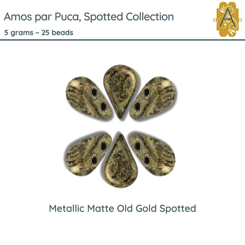 Amos par Puca Beads, 5grams in Metallic Matte Old Gold Spotted Color - The Argus Collection