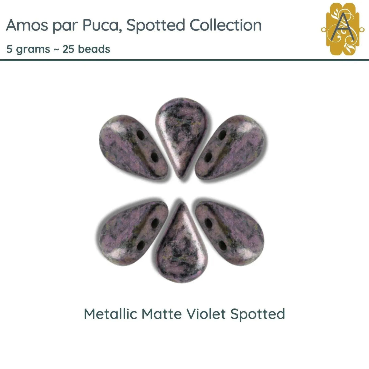 Amos par Puca Beads, 5grams in Metallic Matte Violet Spotted Color - The Argus Collection