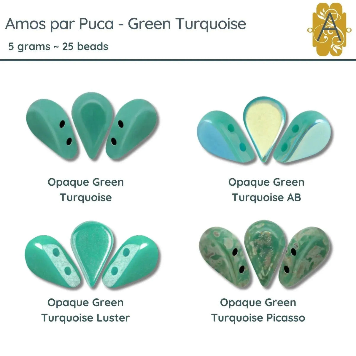 Amos par Puca, 5g, Green Turquoise, 4 Finishes - The Argus Collection