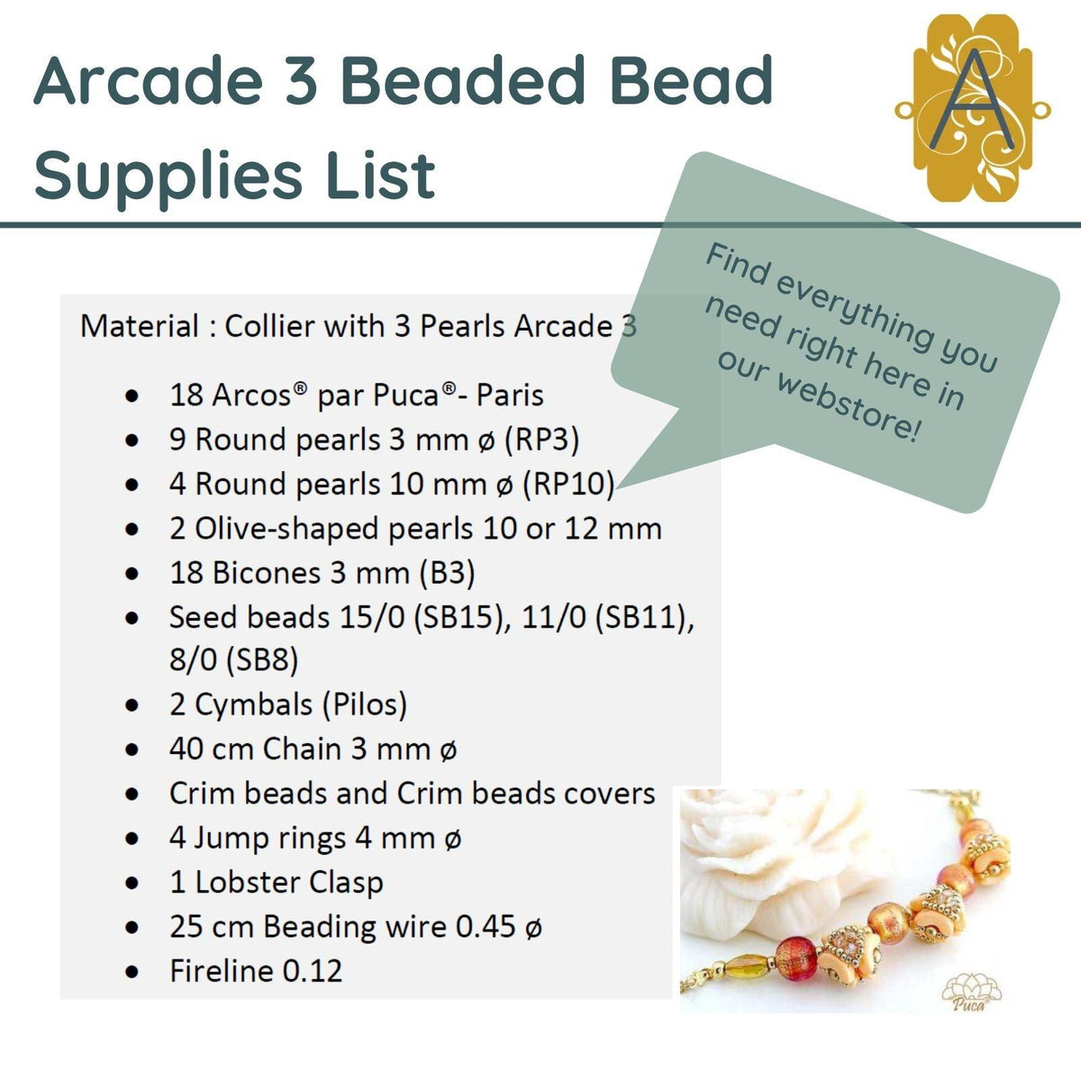 Arcade 3 Beaded Bead and Necklace Pattern par Puca - The Argus Collection