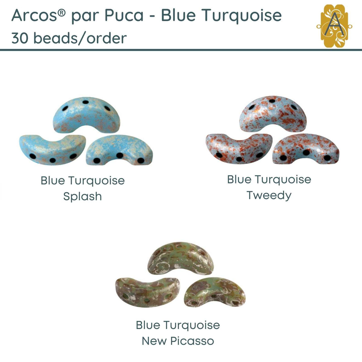 Arcos par Puca, 30 Beads, Opaque Blue Turquoise Mix, 3 Finishes