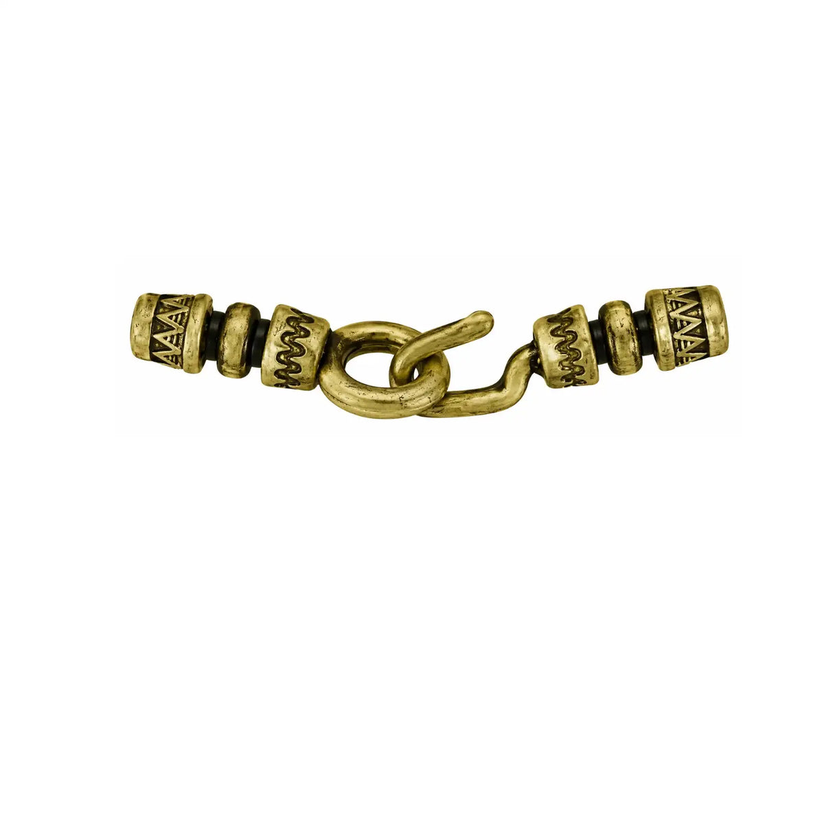 Aztec crimpable hook and eye clasp in Antique Brass for 1.5mm or 2mm round leather and cord.
