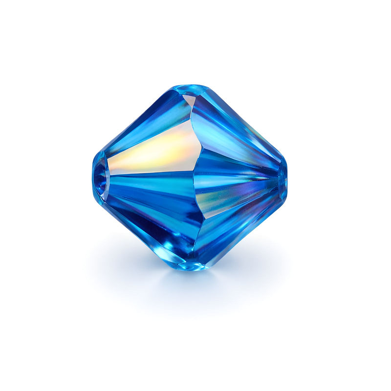 Brilliance Austrian Crystal Bicones 5328, 4mm, Capri Blue Lemon Coated - Brilliance Austrian Crystal Bicones 5328, 4mm, Capri Blue Lemon Coated - 12 Pieces , The Argus Collection