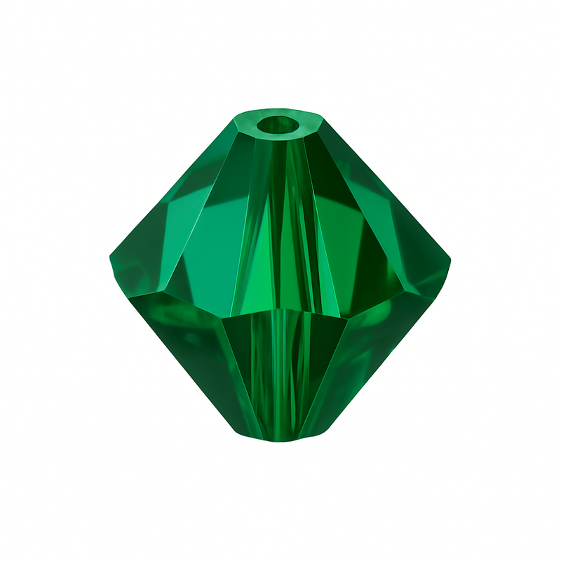 Emerald green 6mm crystal bicone with faceted cut