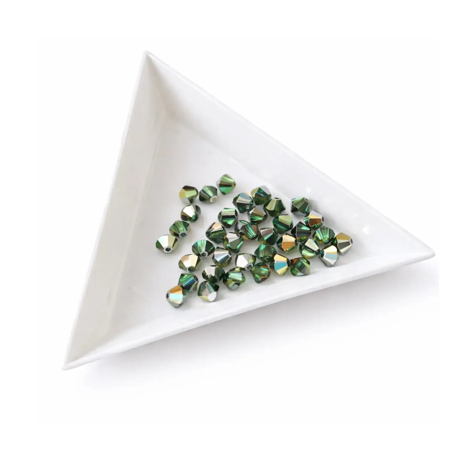 Brilliance Austrian Crystal Bicones 5328, 4mm, Peridot Cathedral Coated - Brilliance Austrian Crystal Bicones 5328, 4mm, Peridot Cathedral Coated - 12 Pieces , The Argus Collection