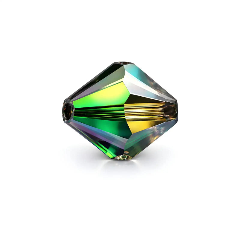 Brilliance Austrian Crystal Bicones 5328, 4mm, Peridot Cathedral Coated - Brilliance Austrian Crystal Bicones 5328, 4mm, Peridot Cathedral Coated - 12 Pieces , The Argus Collection