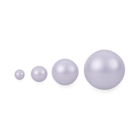 Four lavender Swarovski pearls in graduated sizes , showing 3mm, 4mm, 6mm, and 8mm size comparison