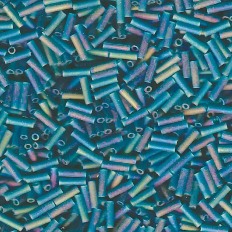 Miyuki Bugles #2 Size, 6mm, BGL2-2405FR, Matte Transparent Teal AB, 10g - The Argus Collection