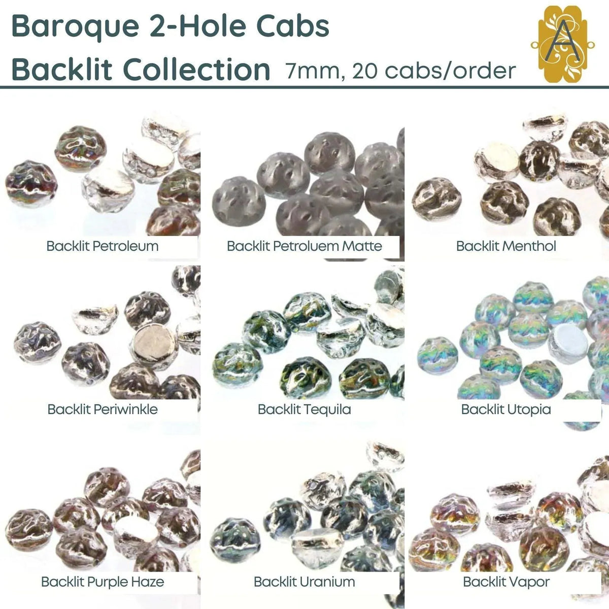 Baroque 7mm Cabochons, Backlit Collection-I, 9 colors - The Argus Collection