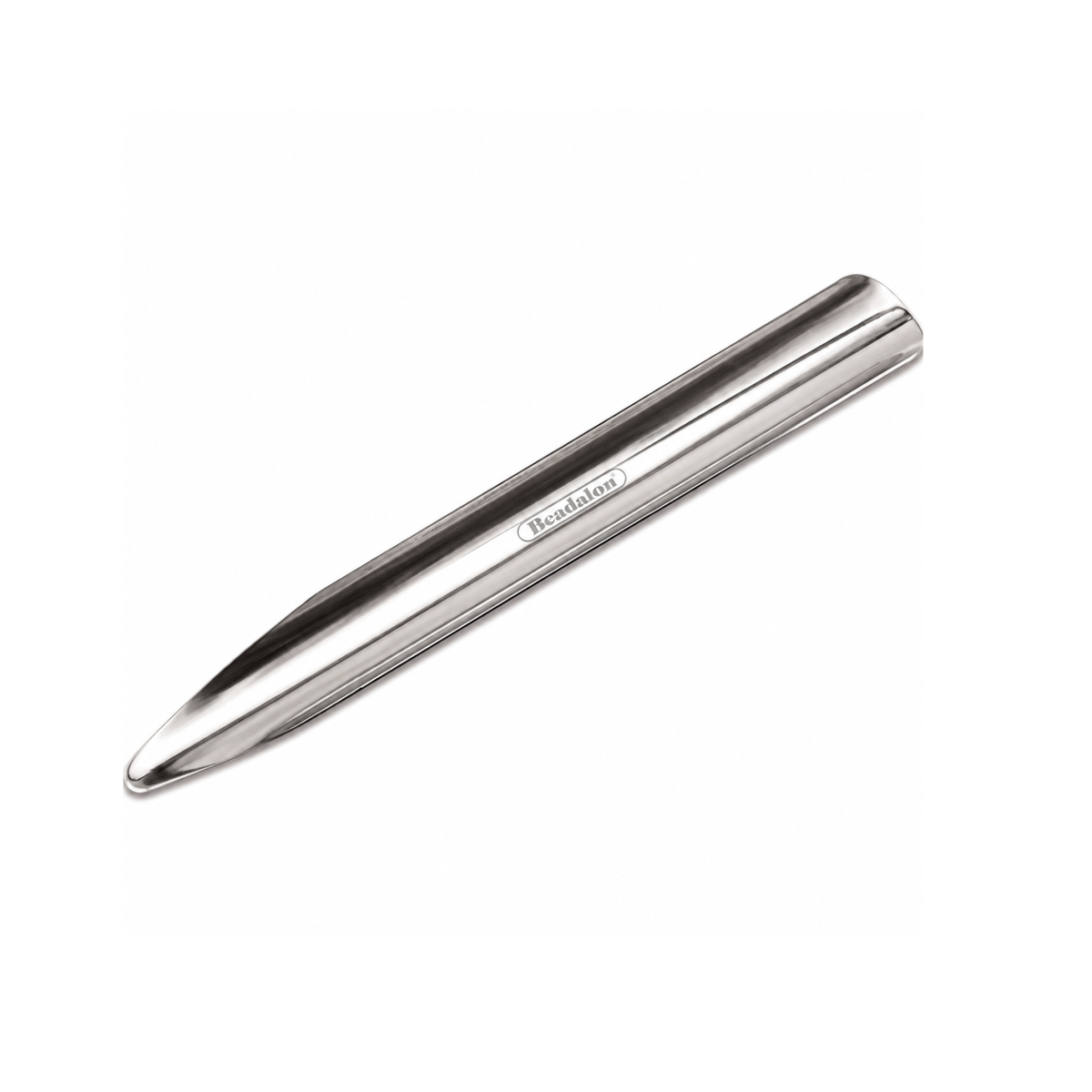 Beadalon stainless steel bead scoop measuring 6.125 inches, featuring a tapered tip for transferring seed beads and jewelry-making supplies on a white background
