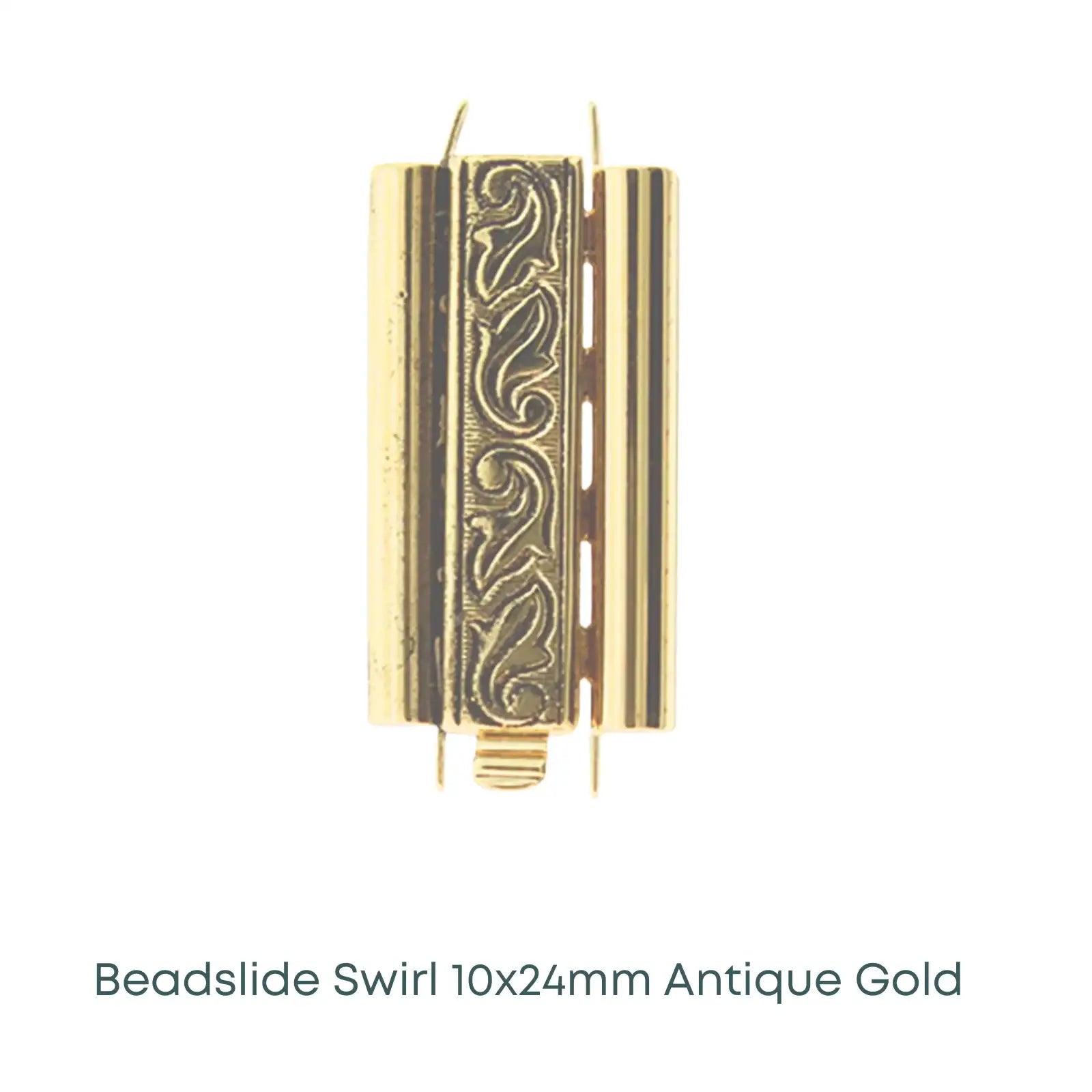 Beadslide Swirl Design, Tube Clasp, 10x24mm - Beadslide Swirl Design, Tube Clasp, 10x24mm - Antique Gold , The Argus Collection