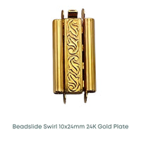 Beadslide Swirl Design, Tube Clasp, 10x24mm - Beadslide Swirl Design, Tube Clasp, 10x24mm - Gold Plate , The Argus Collection