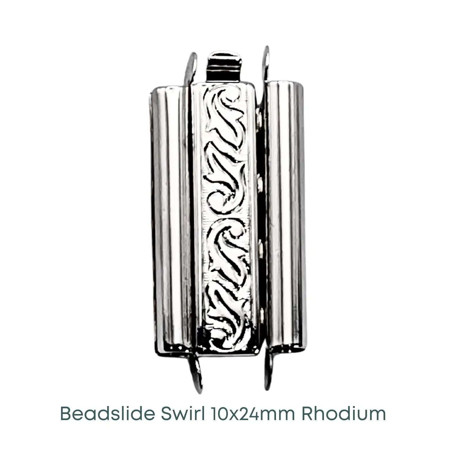 Beadslide Swirl Design, Tube Clasp, 10x24mm - Beadslide Swirl Design, Tube Clasp, 10x24mm - Rhodium Silver , The Argus Collection