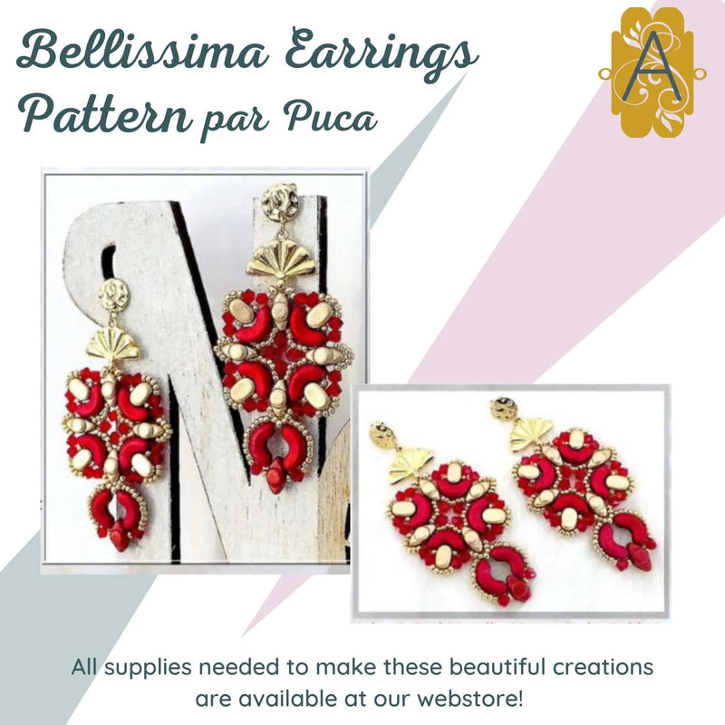 Bellissima Earring Pattern in Red and Gold from Les Perles par Puca. - The Argus Collections