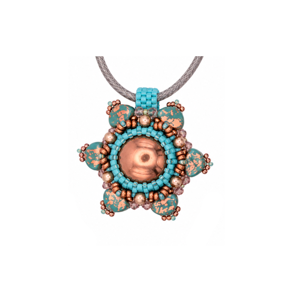 Blossom Pendant Bead Kit in Lotus, floral beaded pendant with Ginko beads and 14mm cabochon