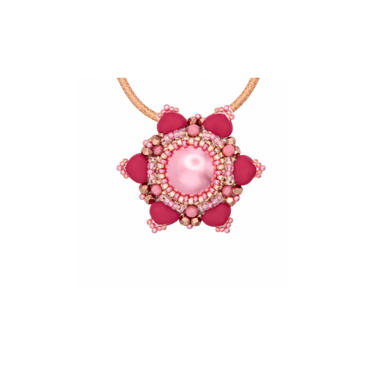 Blossom Pendant Bead Kit in Rose, floral beaded pendant with Ginko beads and 14mm cabochon