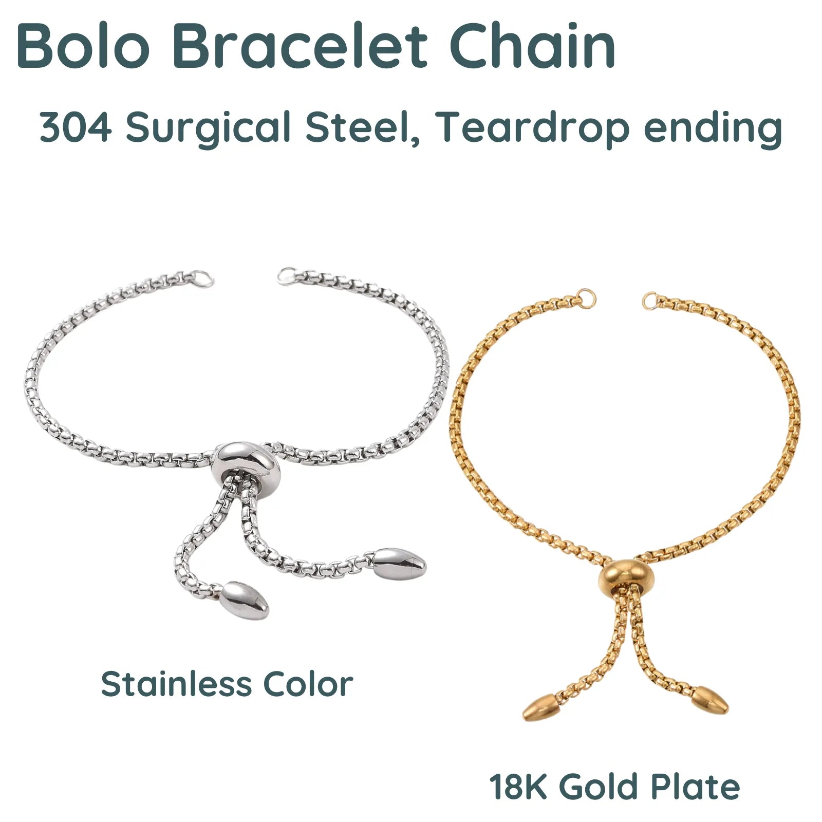 Bolo Bracelet Chain with Teardrop, 304 Stainless Steel, Medium Chain - The Argus Collection