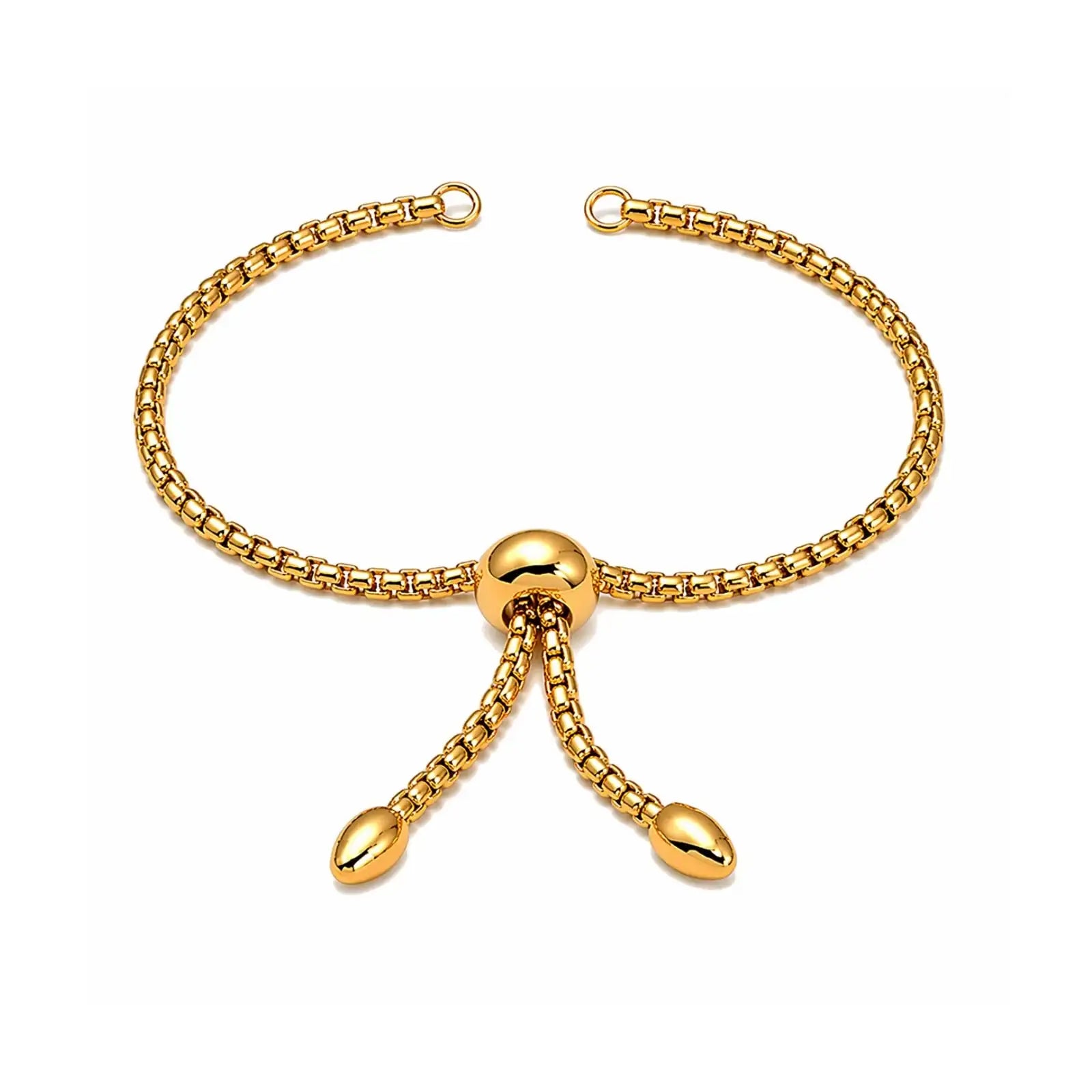 Adjustable Bolo Bracelet Medium Chain with Teardrop - Adjustable Bolo Bracelet Medium Chain with Teardrop - 18K Gold Plate , The Argus Collection