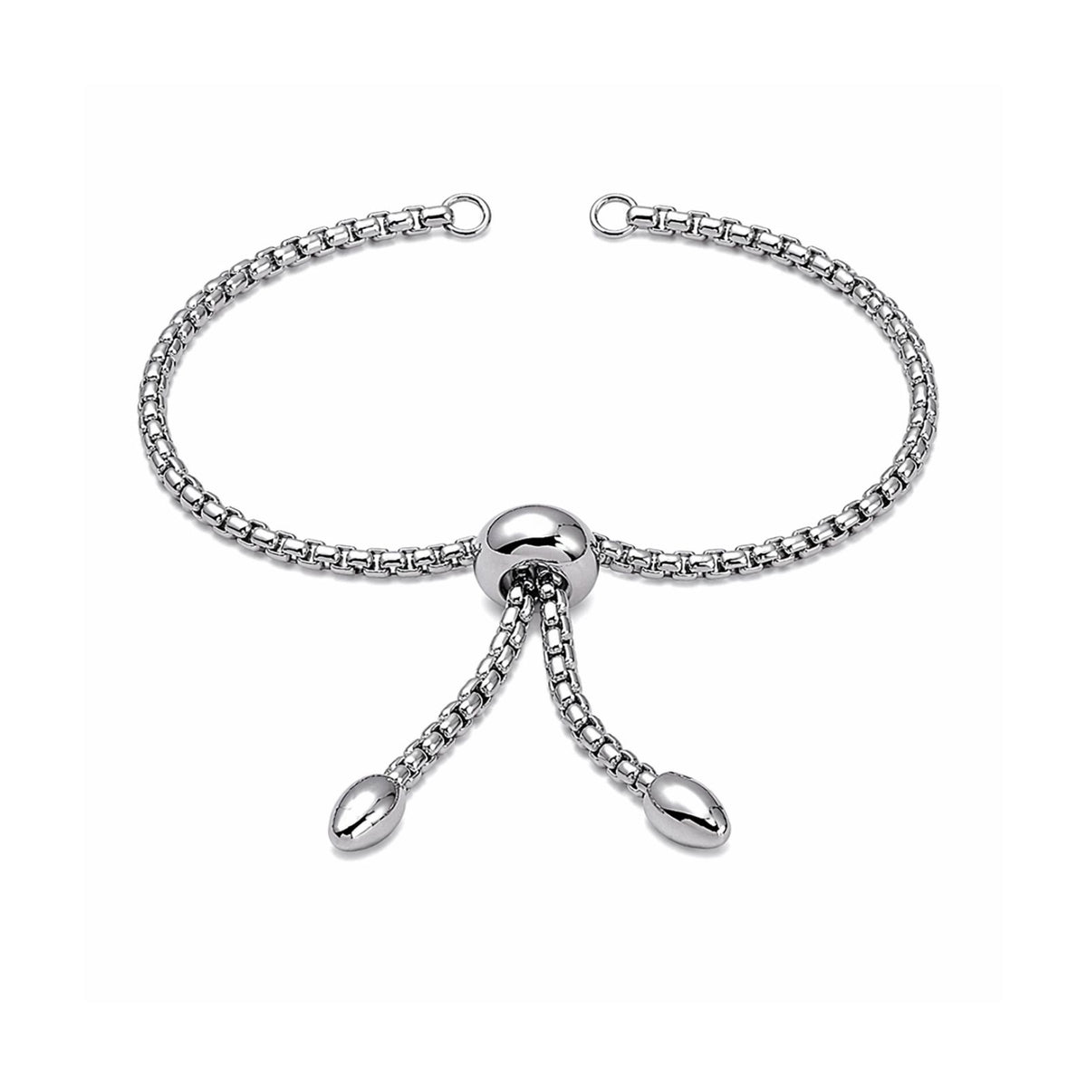 Adjustable Bolo Bracelet Medium Chain with Teardrop - Adjustable Bolo Bracelet Medium Chain with Teardrop - Stainless Steel Color , The Argus Collection