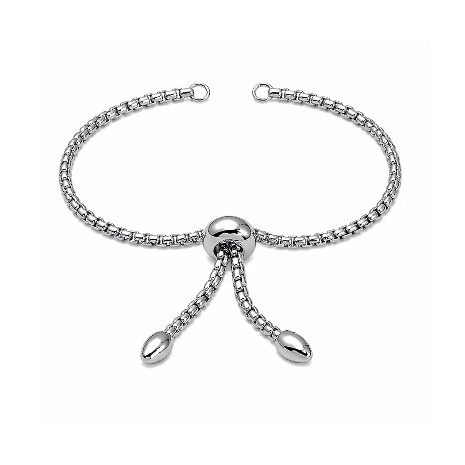 Adjustable Bolo Bracelet Medium Chain with Teardrop - Adjustable Bolo Bracelet Medium Chain with Teardrop - Stainless Steel Color , The Argus Collection