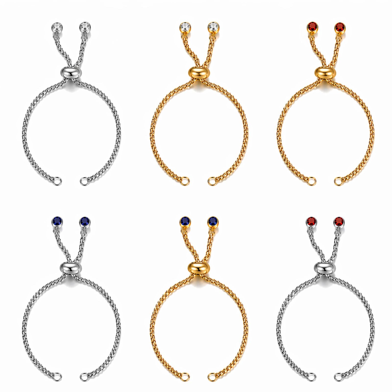Adjustable Bolo Bracelet Chains with Rhinestone Endings - Adjustable Bolo Bracelet Chains with Rhinestone Endings - Silver\Clear , The Argus Collection