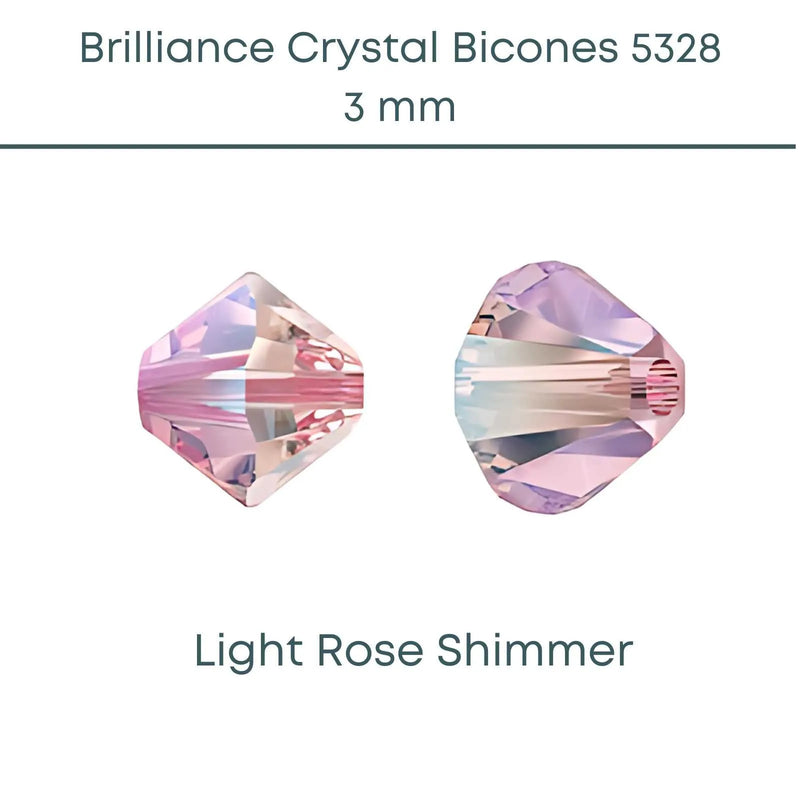 Brilliance Crystal Bicones 5328, 3mm, Light Rose Shimmer - The Argus Collection