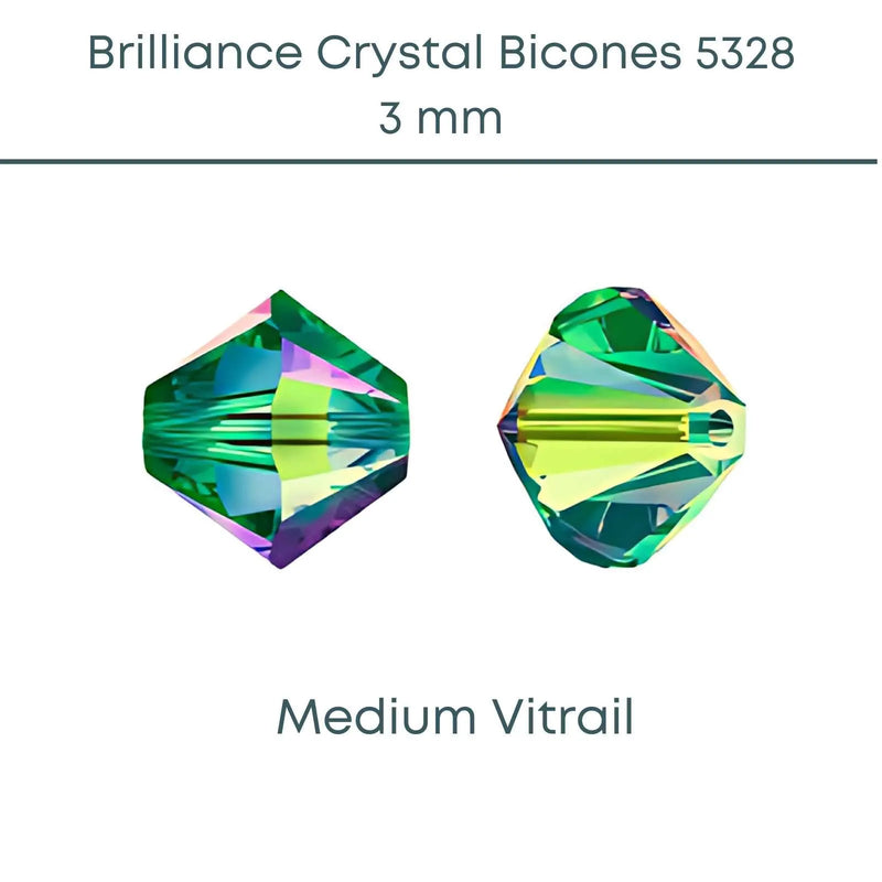 Brilliance Crystal Bicones 5328, 3mm, Medium Vitrail - The Argus Collection