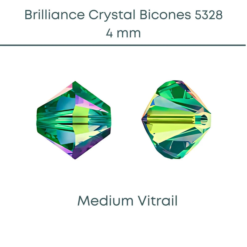 Brilliance Crystal Bicones 5328, 4mm, Medium Vitrail - The Argus Collection