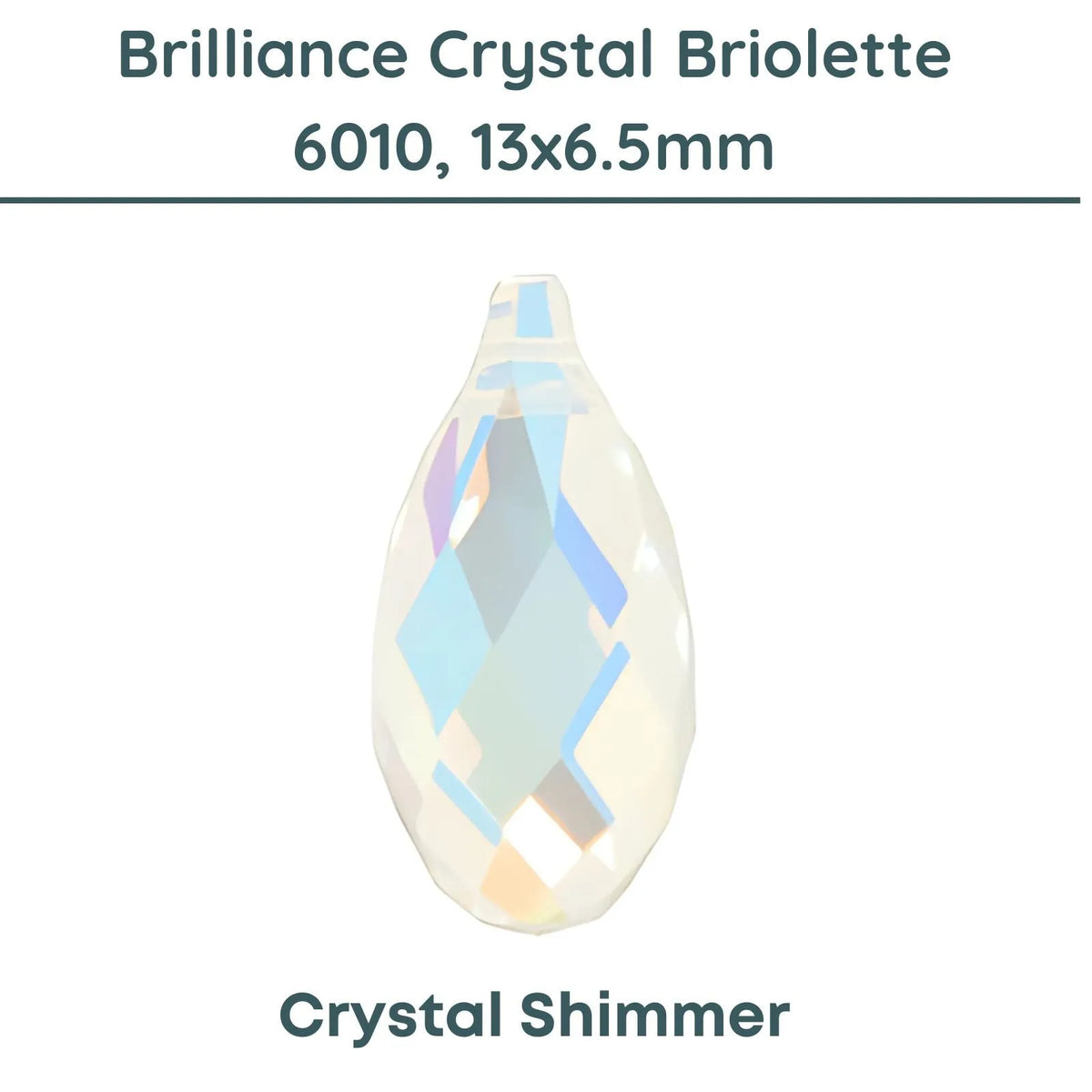 Brilliance 6010 Crystal Briolettes, Crystal Shimmer, 13x6.5mm - The Argus Collection