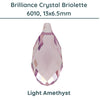 Brilliance 6010 Crystal Briolettes, Light Amethyst, 13x6.5mm