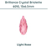 Brilliance 6010 Crystal Briolettes, Light Rose, 13x6.5mm, Light Rose