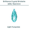 Brilliance 6010 Crystal Briolettes, Light Turquoise, 13x6.5mm