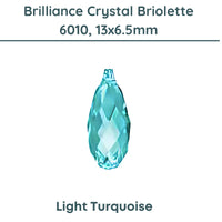 Brilliance 6010 Crystal Briolettes, Light Turquoise, 13x6.5mm