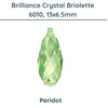 Brilliance 6010 Crystal Briolettes, Peridot, 13x6.5mm, Peridot