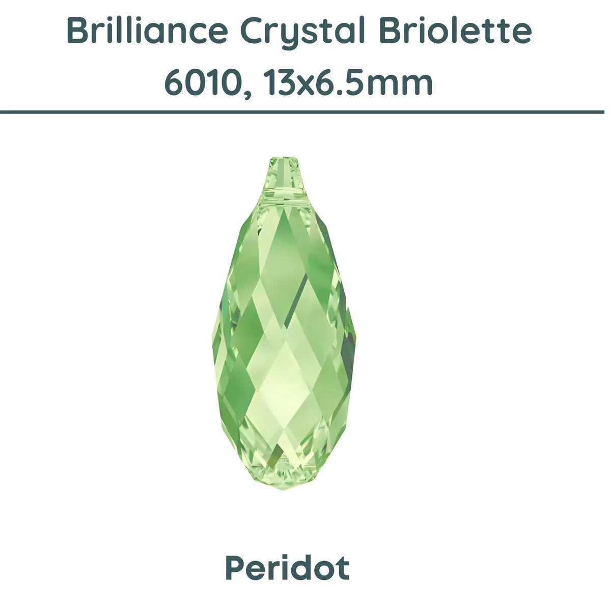 Brilliance 6010 Crystal Briolettes, Peridot, 13x6.5mm, Peridot - The Argus Collection