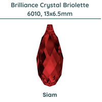 Brilliance 6010 Crystal Briolettes, Siam, 13x6.5mm