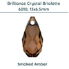 Brilliance 6010 Crystal Briolettes, Smoked Amber, 13x6.5mm