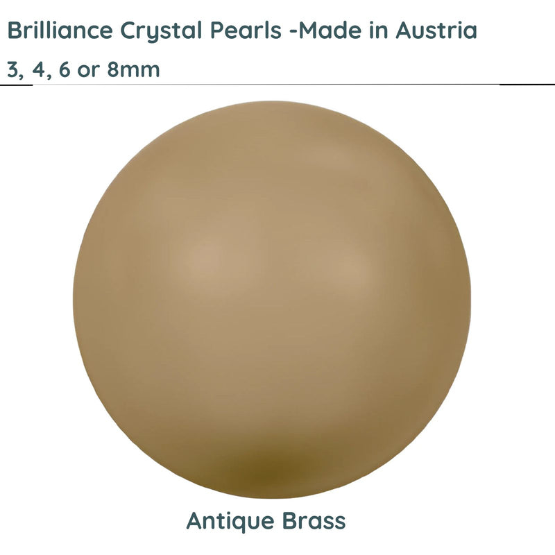 Crystal Pearls 5810 by Brilliance, Antique Brass, 3, 4, 6 or 8mm - The Argus Collection