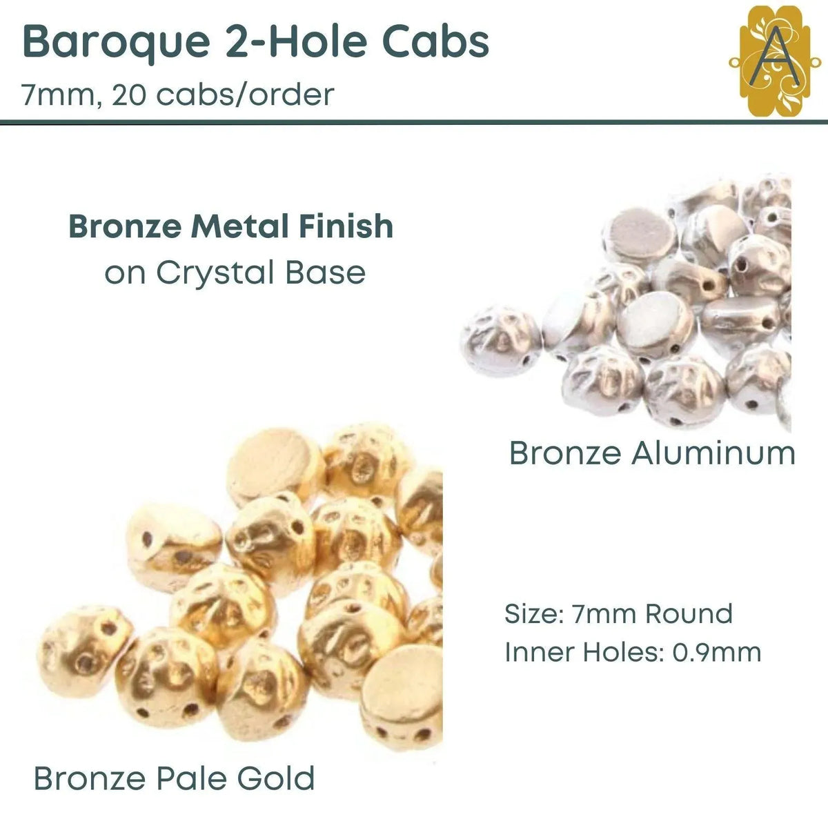 Baroque 7mm Cabochons, Bronze Finish on 2 colors - The Argus Collection