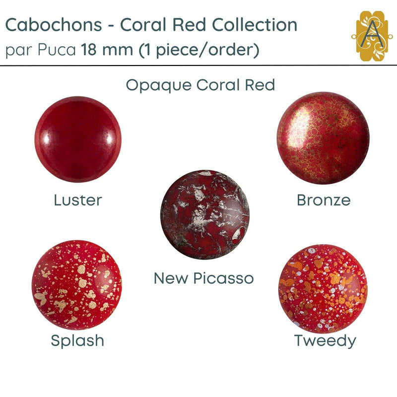 Cabochons par Puca, 18mm, Coral Red Collection, 5 Finishes - The Argus Collection