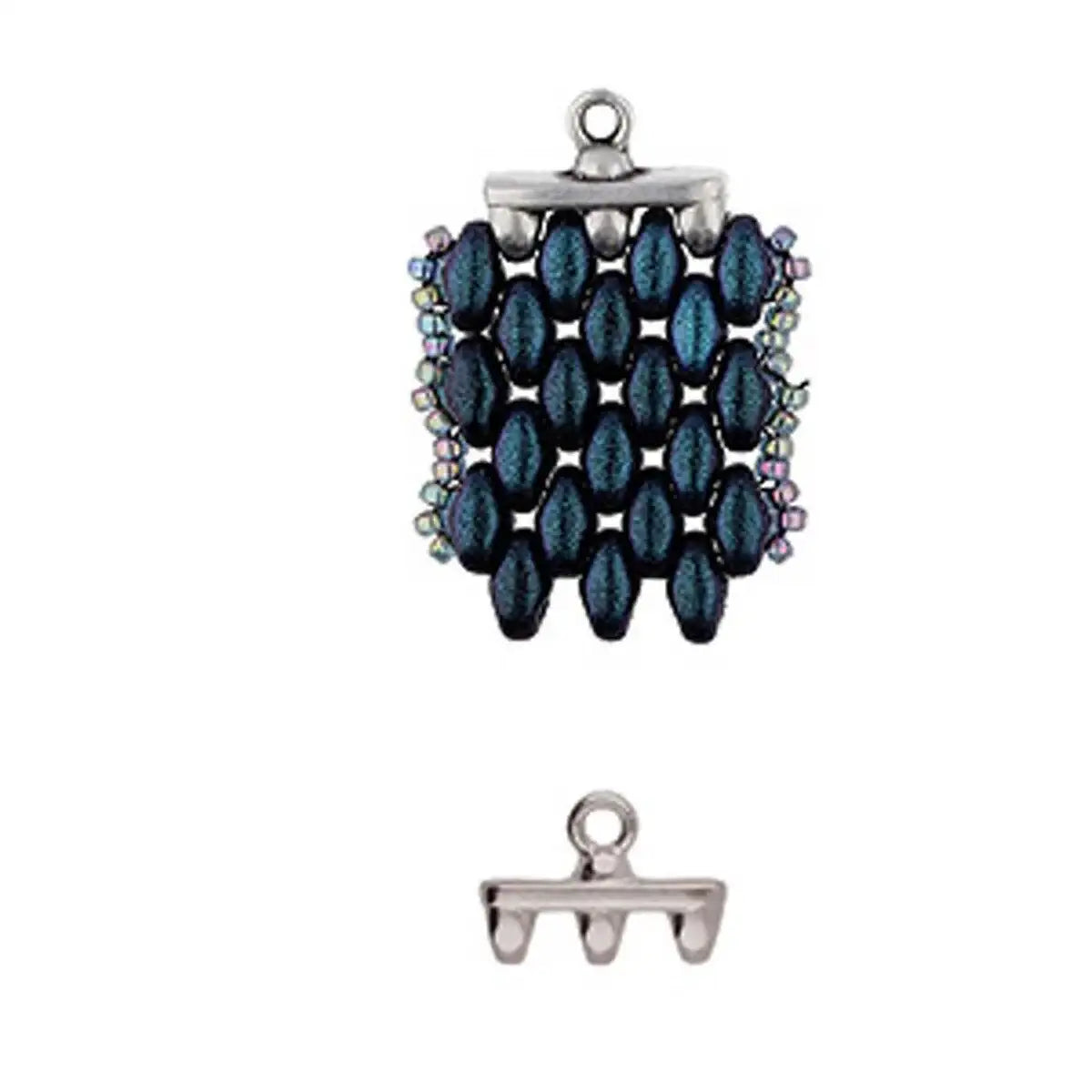 Jewelry clasp with blue beads on a white background