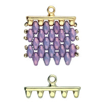 Jewelry clasp with purple beads and gold accents on a white background