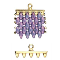 Gold and purple beaded connector on a white background