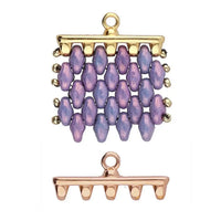 Jewelry clasp with purple beads and gold and rose gold accents on a white background