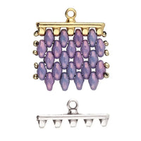 Jewelry clasp with purple beads and gold and silver clasps on a white background