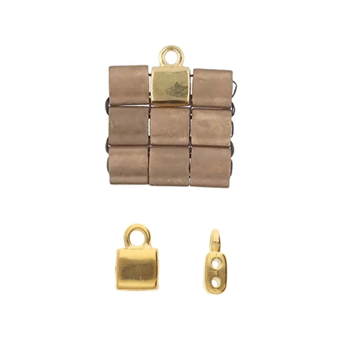 Gold jewelry clasp and lock on a white background