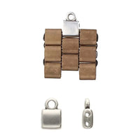 Brown square beads with a silver clasp in the middle on a white background
